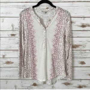 Lucky Brand Pink Design Long Sleeve Top